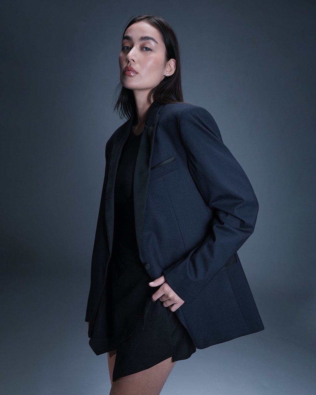 Satin Lapel Classic Navy Blazer
