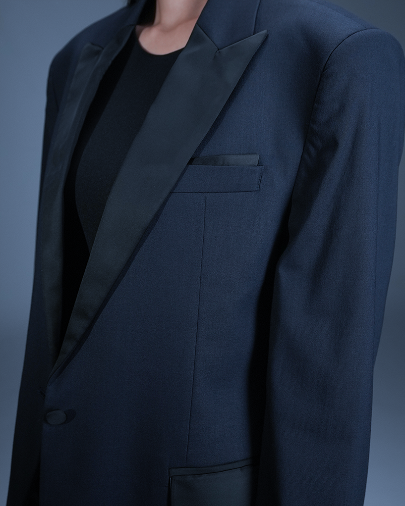 Satin Lapel Classic Navy Blazer