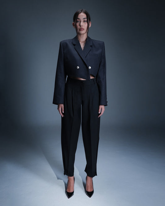 Pinstripe Asymmetric Blazer