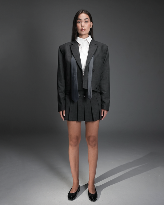 Built-in Collar Blazer with Tie