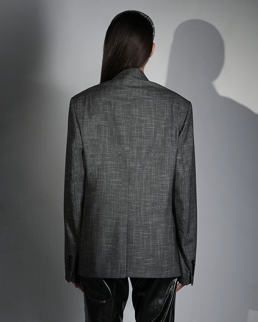 Checked Double-Breasted Grey Blazer